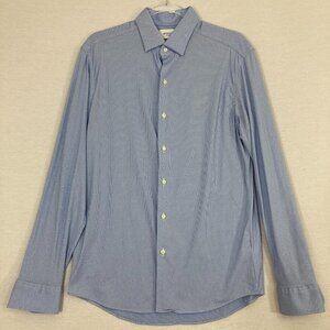 Ministry of Supply Blue Micro Plaid Long Sleeve Button Down Medium Slim Stretch